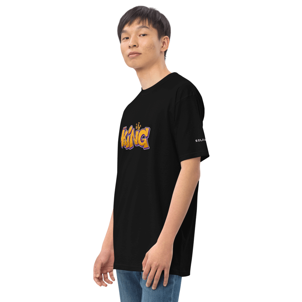 Men's Selfmade Black King T-shirt, stylish heavyweight tee in organic cotton for premium comfort and effortless style.