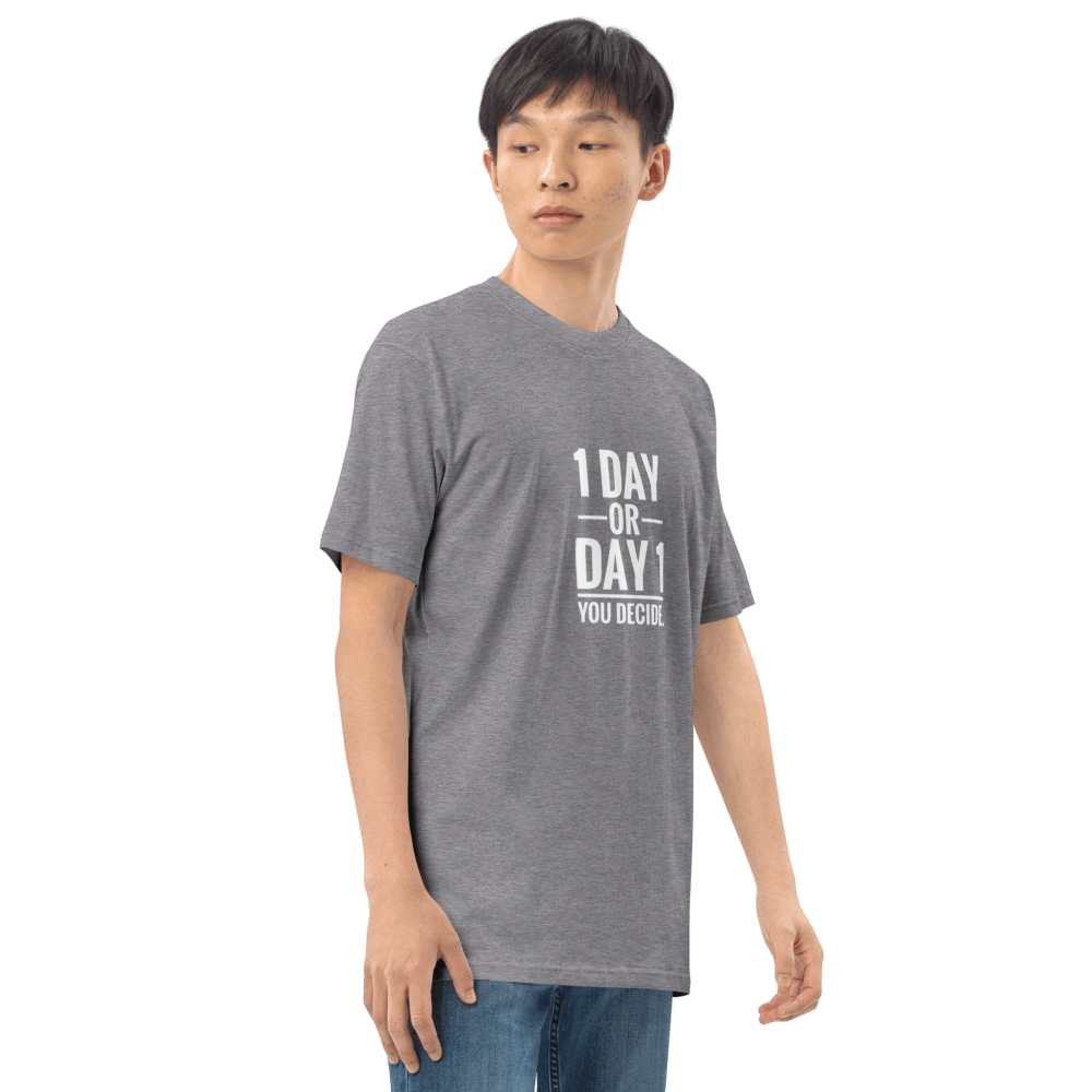 Essential grey tee for men with motivational text, perfect blend of comfort and style for casual wear.