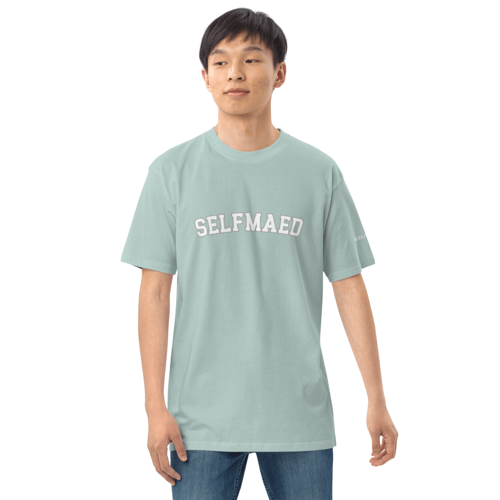 Selfmaed Essential Tee in soft mint green, showcasing premium ring-spun cotton fabric and modern fit.