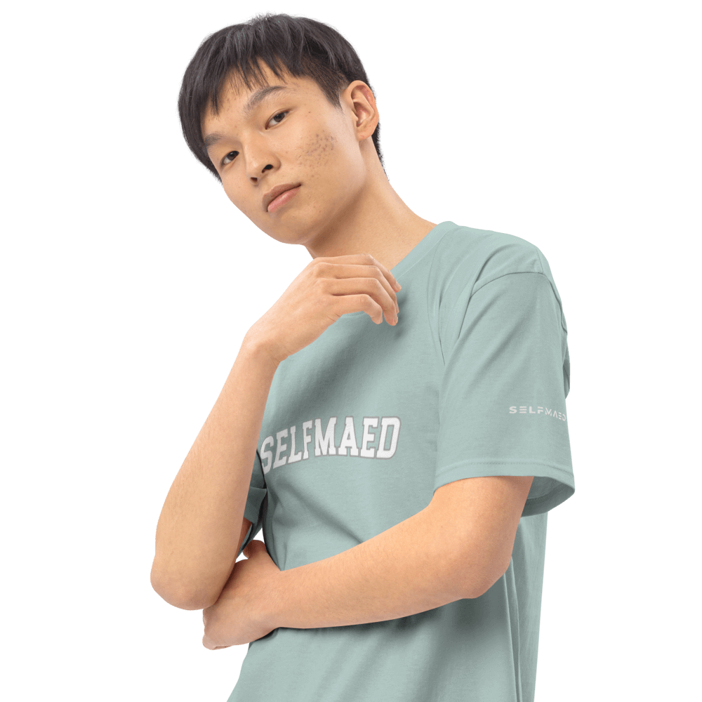Selfmaed Essential Tee in mint green, showcasing a stylish fit in premium organic cotton apparel.