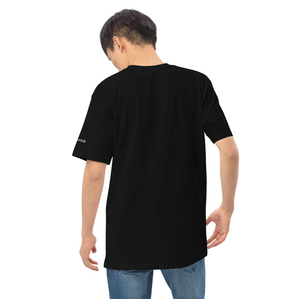 Model wearing a durable black King T-shirt, showcasing its premium organic cotton fabric in a stylish back view.