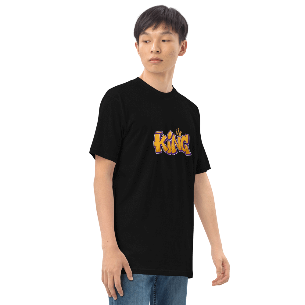 Stylish black t-shirt featuring 'KING' graphic, made from premium organic cotton for ultimate comfort and durability.