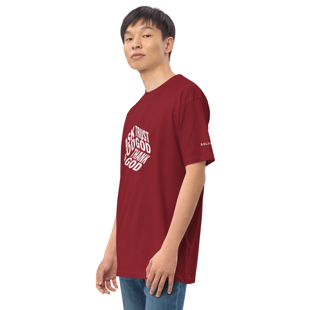 Premium maroon graphic tee made of organic cotton, featuring bold design and comfortable fit, perfect for stylish layering.