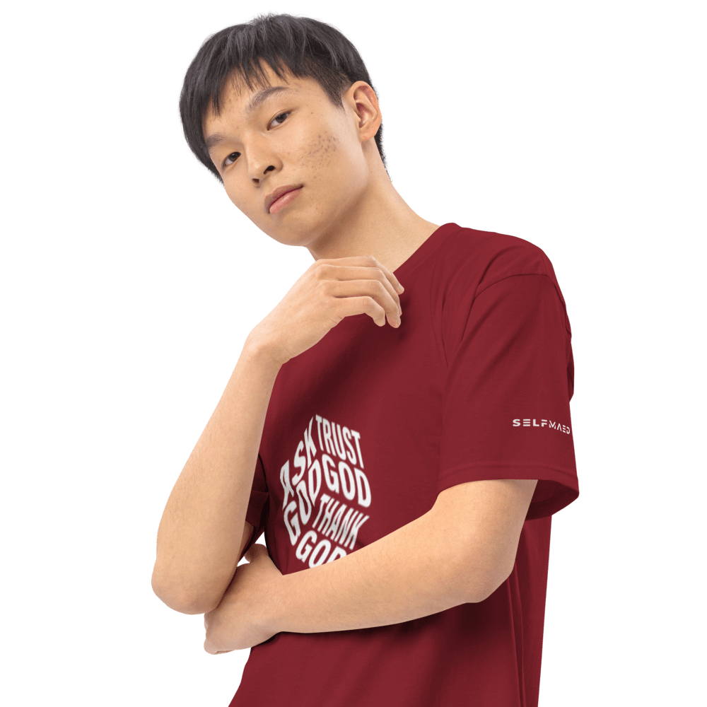 Maroon premium graphic tee made of soft organic cotton, perfect for stylish layering and bold statements.